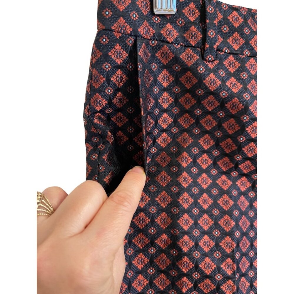 J. CREW 100% Silk Geometric Pattern Jacquard Tapered Cafe Ankle Pants Size 4 - Picture 6 of 9